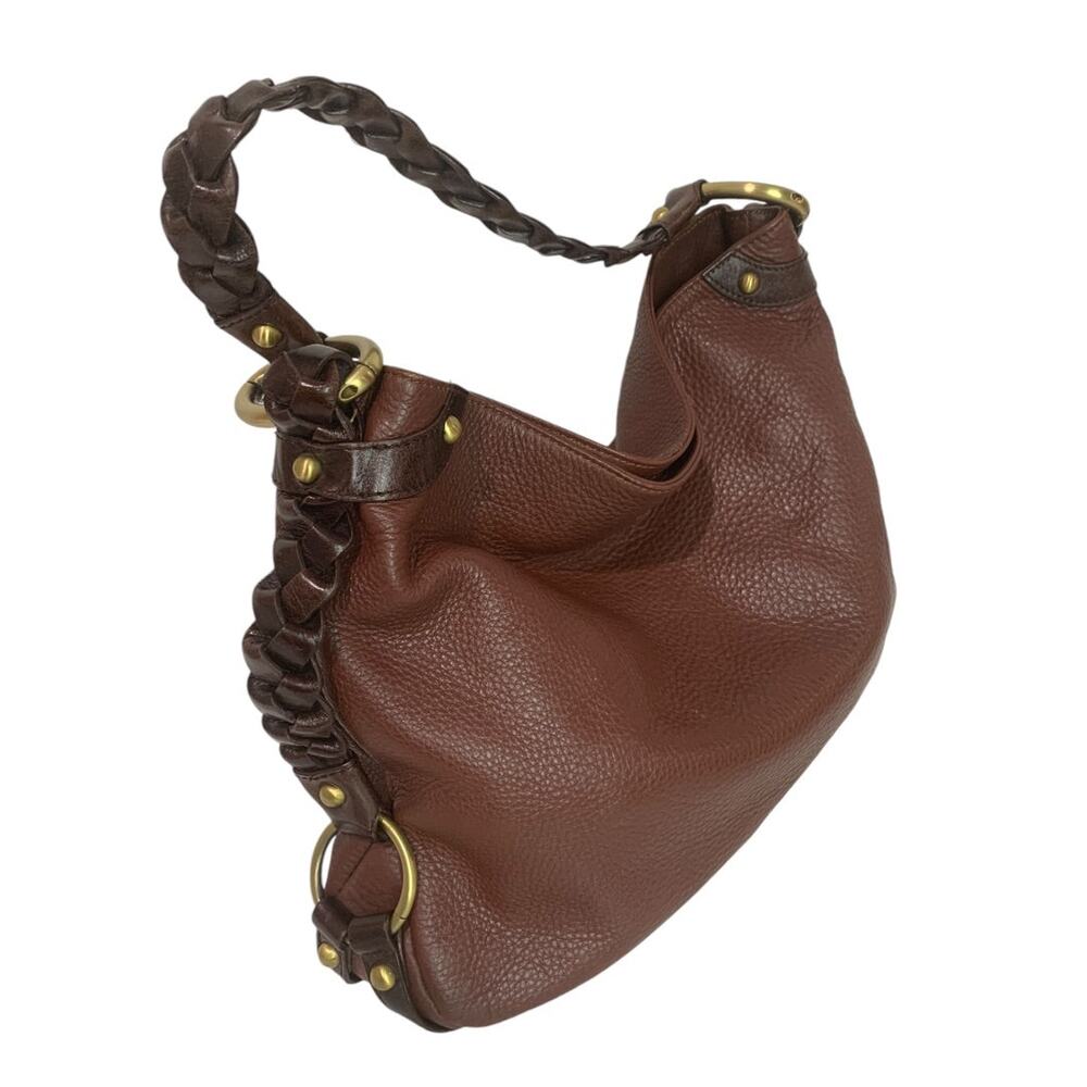 Borsetta Milano Brown Pebbled Leather Braided Strap Handbag